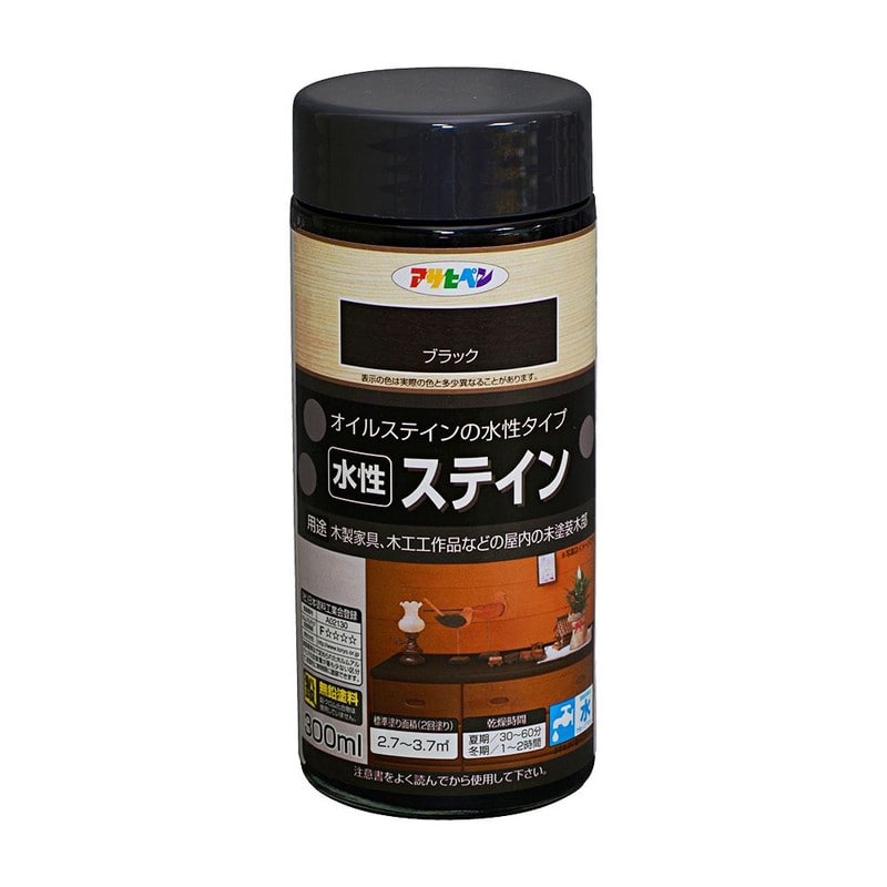 アサヒペン 9010533 水性ステイン 300mL ブラック 1個（ご注文単位1個）【直送品】