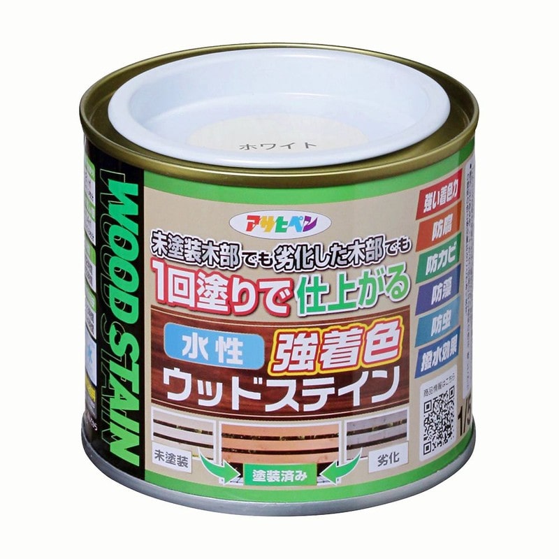 アサヒペン 9019114 水性強着色ウッドステイン 1/5L ホワイト 1個（ご注文単位1個）【直送品】