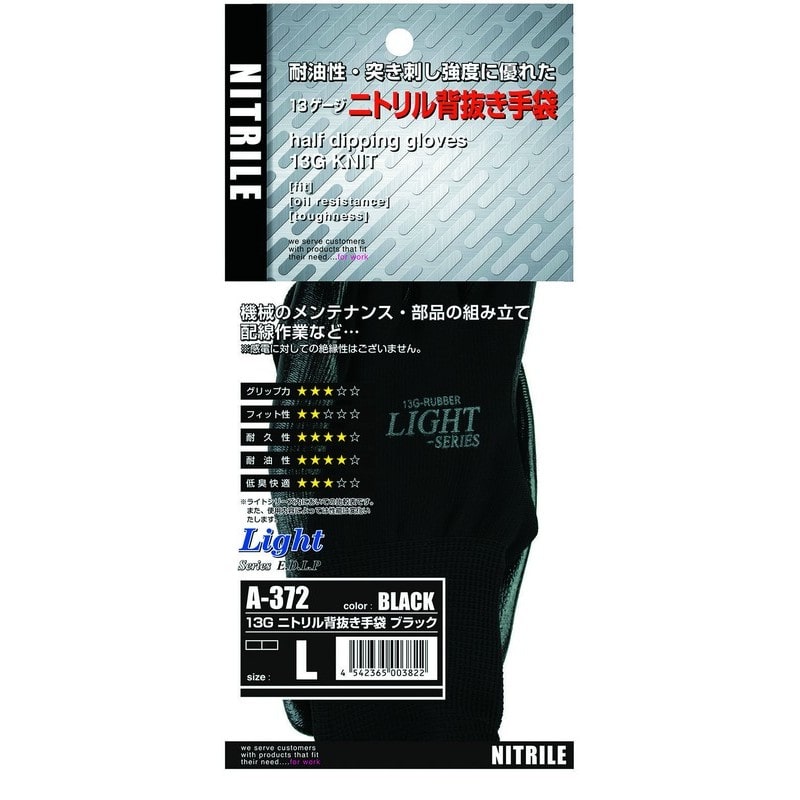 アズワン 2111572 ニトリル背抜き手袋 13ゲージ M A-372 1個（ご注文単位1個）【直送品】