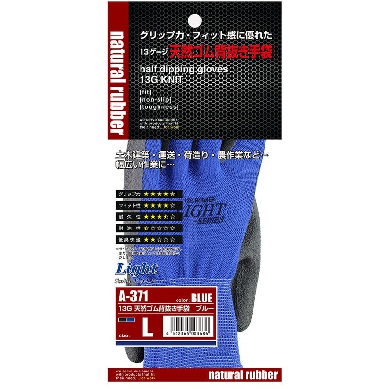 アズワン 2111011 天然ゴム背抜き手袋 13ゲージ ブルー M A-371 1個（ご注文単位1個）【直送品】