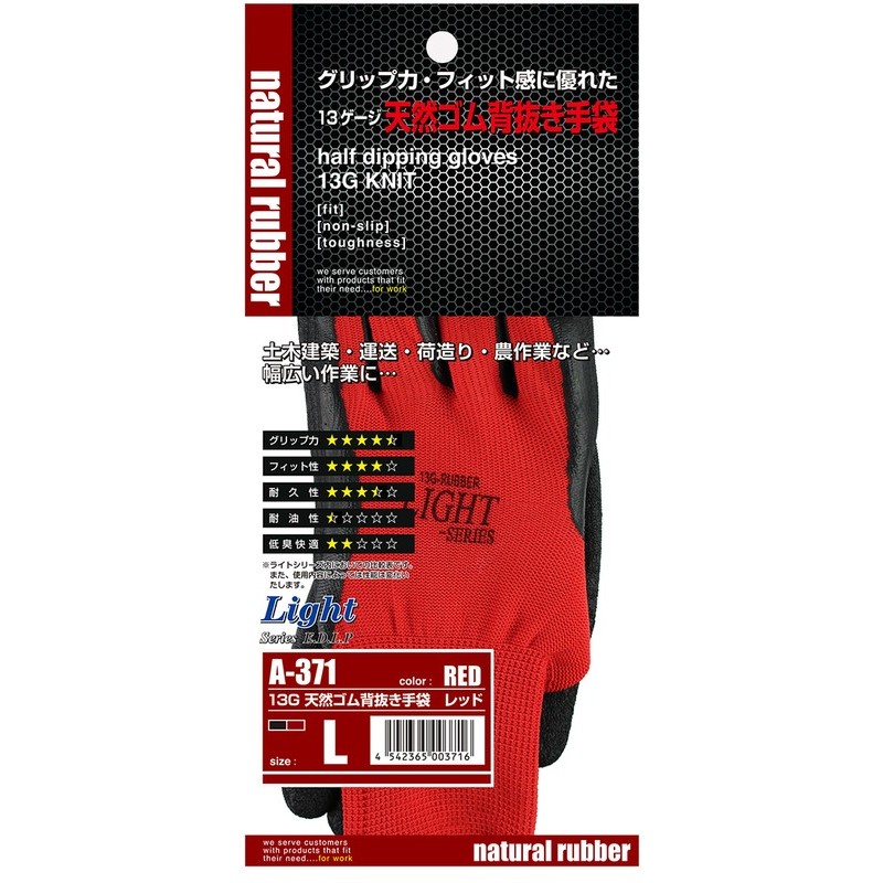 アズワン 2111014 天然ゴム背抜き手袋 13ゲージ レッド M A-371 1個（ご注文単位1個）【直送品】