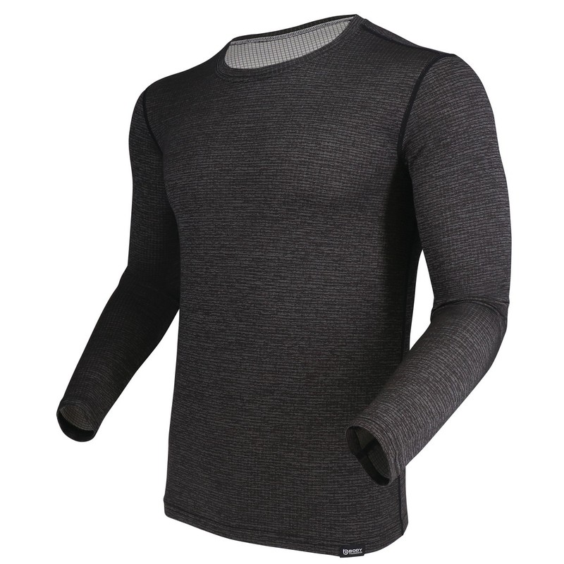 おたふく手袋 2116491 ロングスリーブクルーネックシャツ ヘザーBK LL JW-609 1個（ご注文単位1個）【直送品】