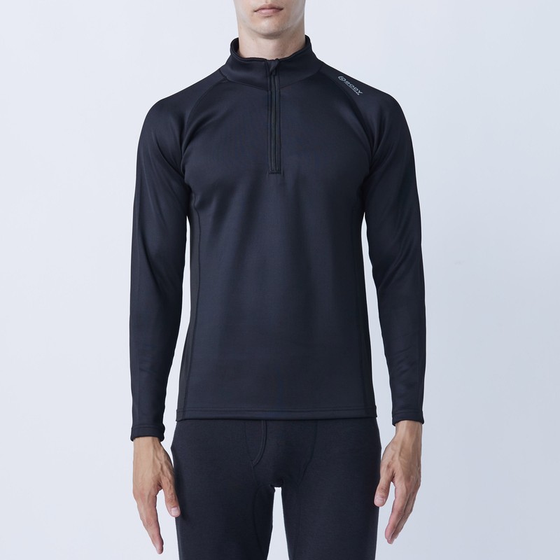 おたふく手袋 2117846 ハーフジップハイネックシャツ BK Lサイズ JW-187 1個（ご注文単位1個）【直送品】