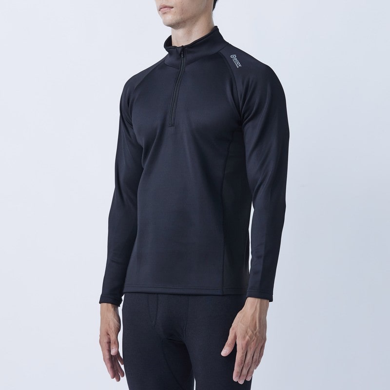 おたふく手袋 2117846 ハーフジップハイネックシャツ BK Lサイズ JW-187 1個（ご注文単位1個）【直送品】