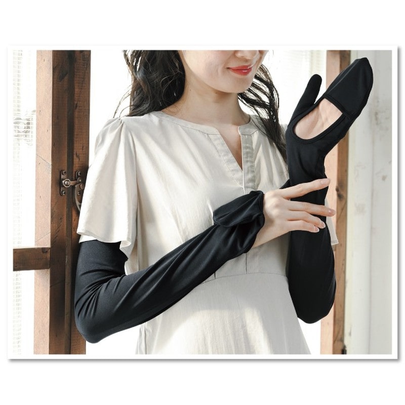 おたふく手袋 2117465 フィットスタイル 指先カバーロング手袋 ブラック UV-3791 1個(ご注文単位1個)【直送品】