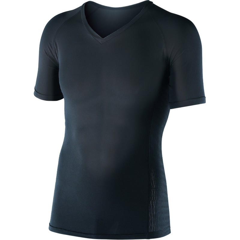 おたふく手袋 2110828 パワーストレッチ 半袖Vネックシャツ L ブラック JW-622 1個（ご注文単位1個）【直送品】