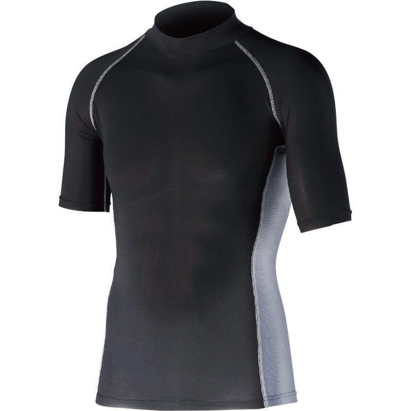 おたふく手袋 2111188 パワーストレッチ 半袖ハイネックシャツ 3L ブラック JW-624 1個（ご注文単位1個）【直送品】