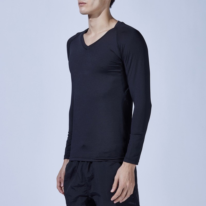 おたふく手袋 2117434 ロングスリーブ Vネックシャツ BK M JW-639 1個(ご注文単位1個)【直送品】