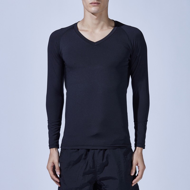 おたふく手袋 2117435 ロングスリーブ Vネックシャツ BK L JW-639 1個(ご注文単位1個)【直送品】