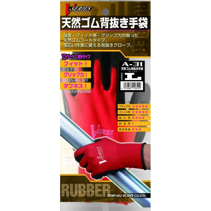 おたふく手袋 210879 天然ゴム背抜き手袋 M A-31 1個（ご注文単位1個）【直送品】