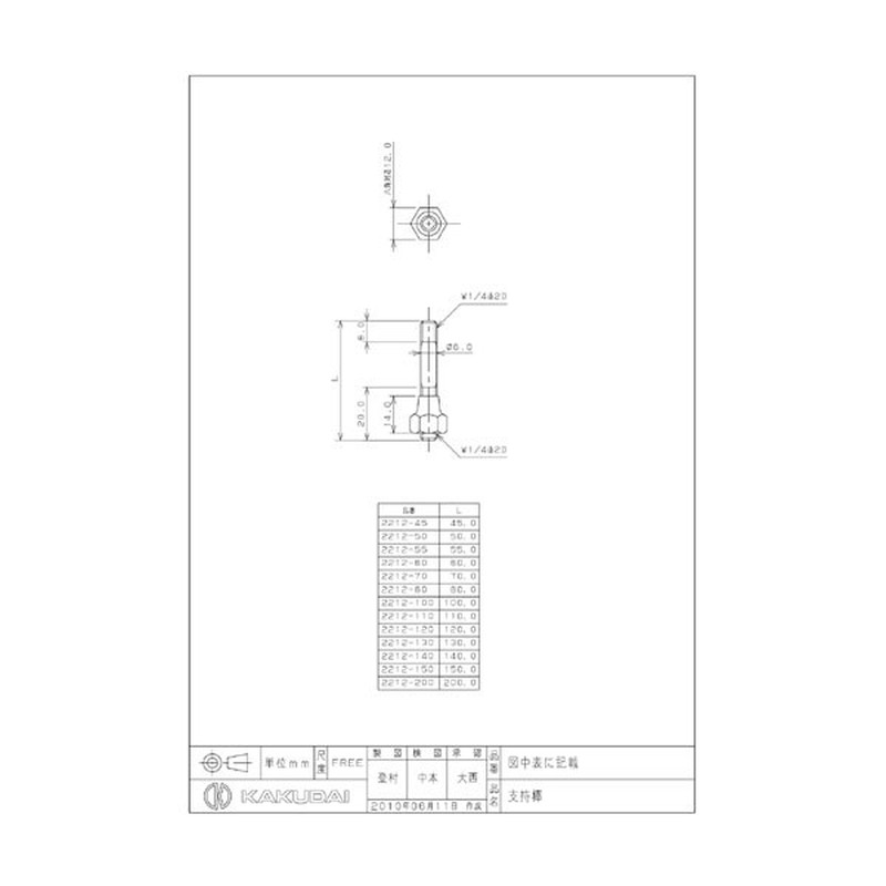 カクダイ 2220630 支持棒 #2212-70 1個(ご注文単位1個)【直送品】
