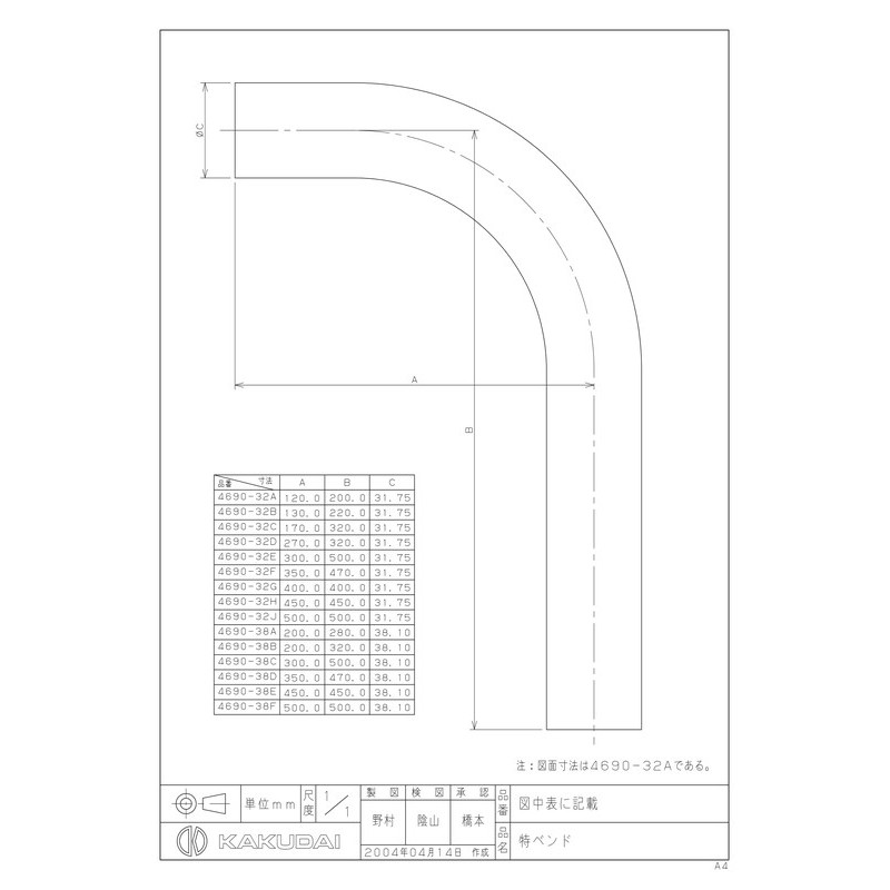 カクダイ 2221846 4690-38B 特ベンド/200×320 #4690-38B 1個（ご注文単位1個）【直送品】