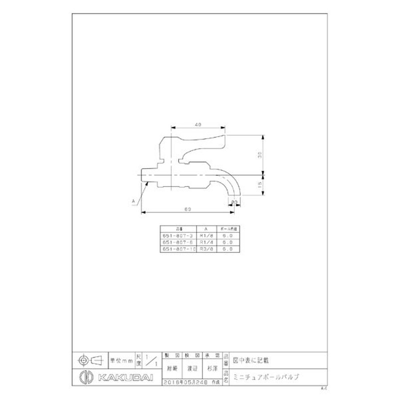 カクダイ 2227325 651-807-3 ミニチュアボールバルブ #651-807-3 1個(ご注文単位1個)【直送品】