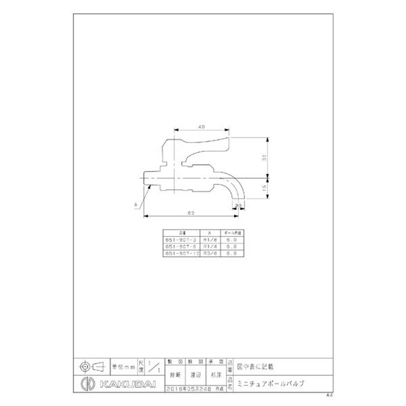 カクダイ 2227370 651-907-3 ミニチュアボールバルブ #651-907-3 1個(ご注文単位1個)【直送品】