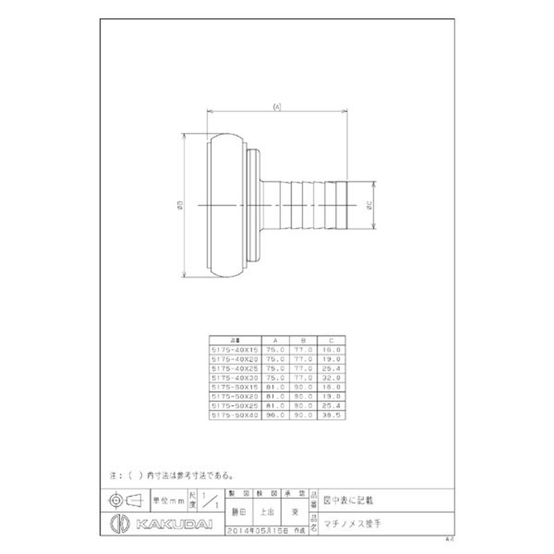 カクダイ 2229454 カクダイ 5175-50×40 マチノメス接手 #5175-50X40 1個(ご注文単位1個)【直送品】