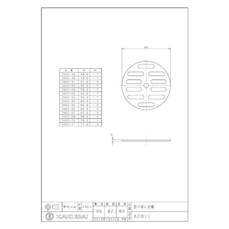 カクダイ 2229527 丸目皿アミ #0400-46 1個（ご注文単位1個）【直送品】