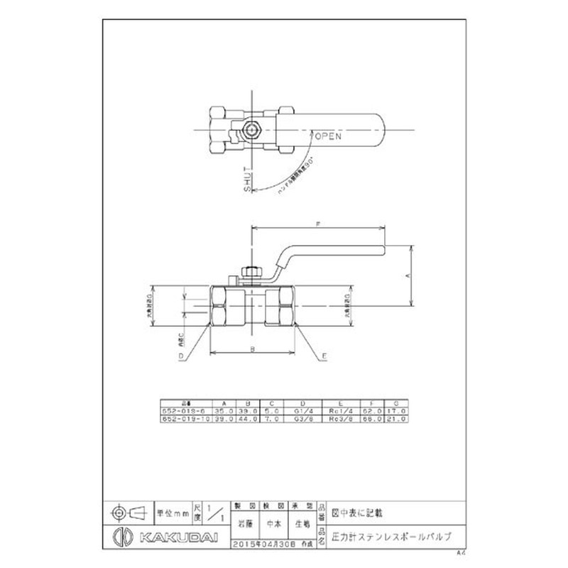 カクダイ 2229946 圧力計ステンレスボールバルブ #652-019-10 1個（ご注文単位1個）【直送品】