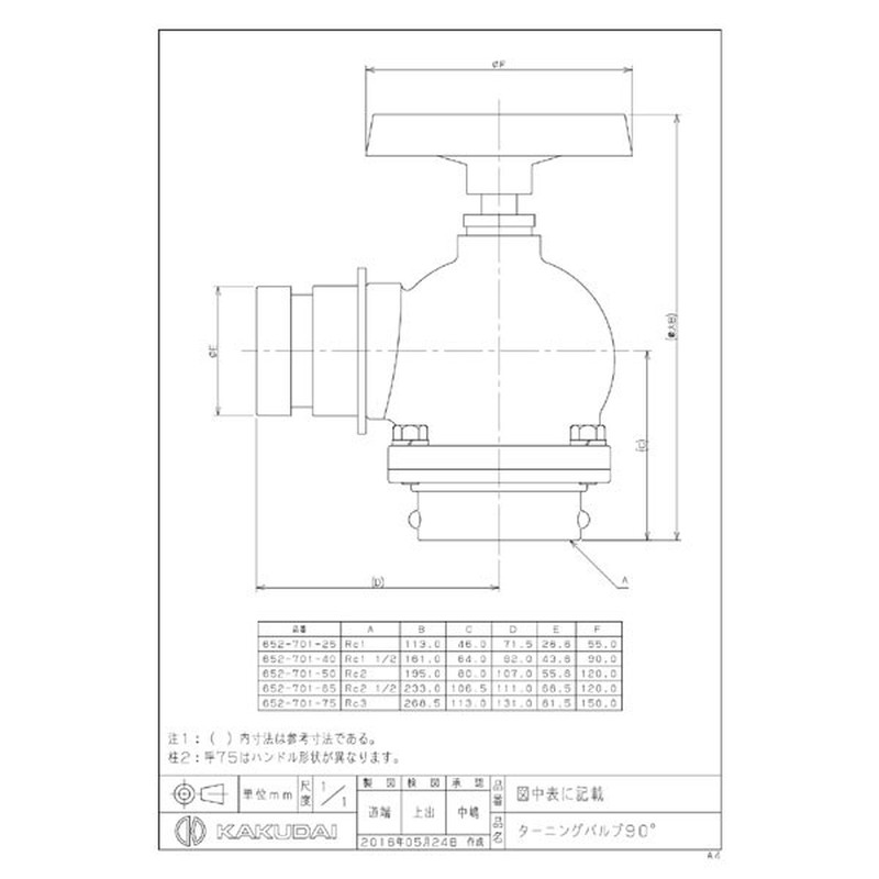 カクダイ 2224164 652-701-50 ターニングバルブ 90° #652-701-50 1個(ご注文単位1個)【直送品】