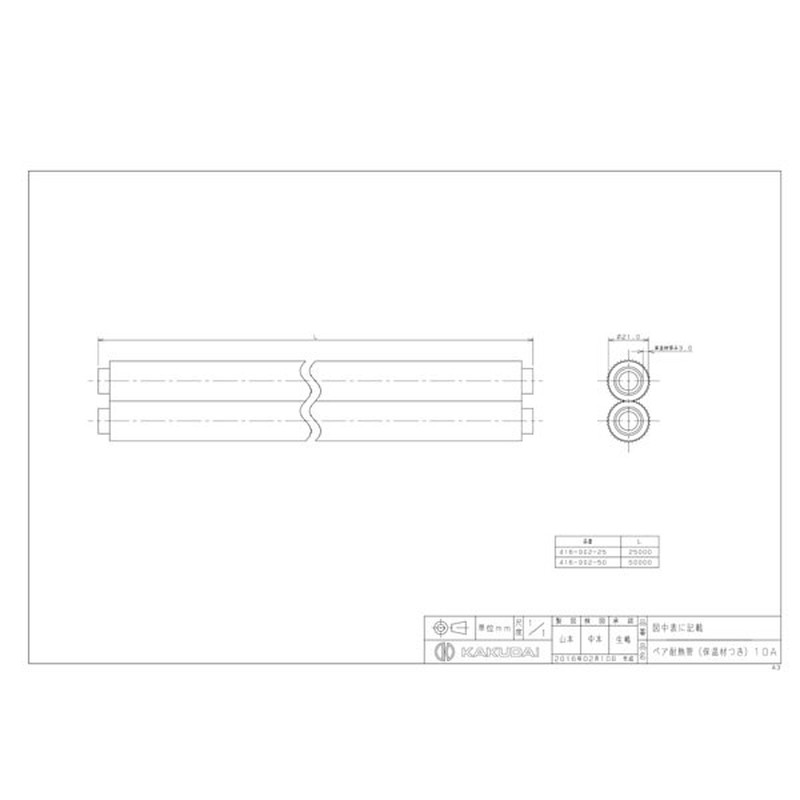 カクダイ 2227871 ペア耐熱管保温材付10A #416-002-25 1個(ご注文単位1個)【直送品】