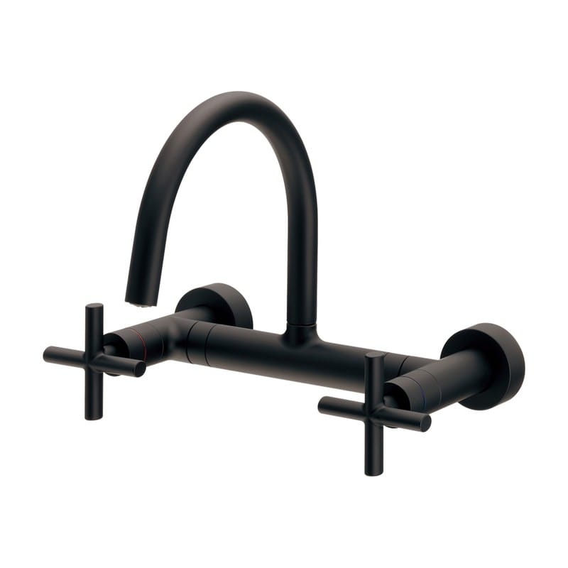 カクダイ 2235995 2ハンドル混合栓 マットブラック 128-119-D 1個（ご注文単位1個）【直送品】