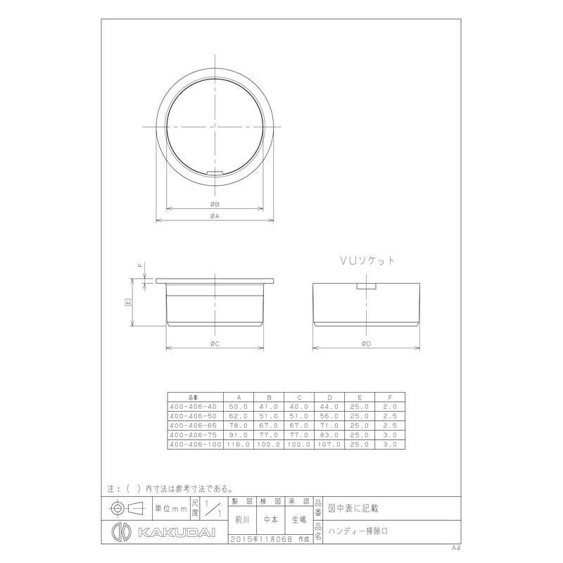カクダイ 2231704 400-406-100 ハンディー掃除口 #400-406-100 1個(ご注文単位1個)【直送品】