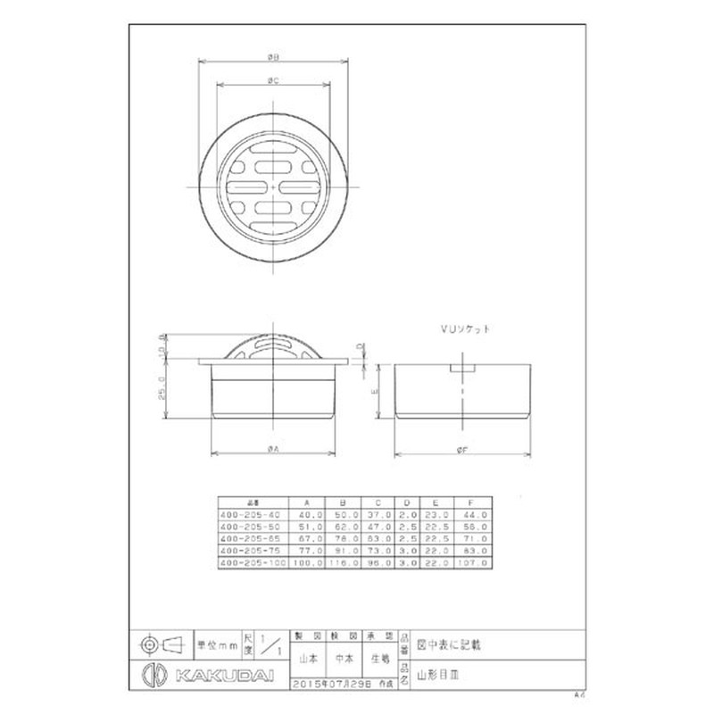 カクダイ 2229538 カクダイ 400-205-65 山型目皿 #400-205-65 1個(ご注文単位1個)【直送品】