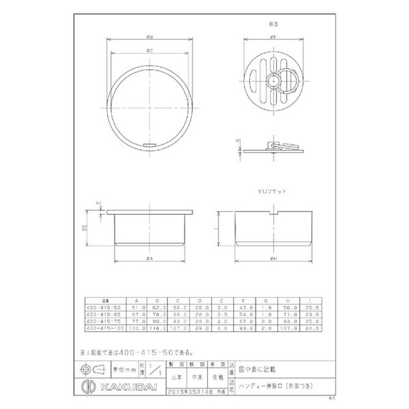 カクダイ 2226912 400-415-75VPVU兼用ハンディー掃除口 #400-415-75 1個（ご注文単位1個）【直送品】
