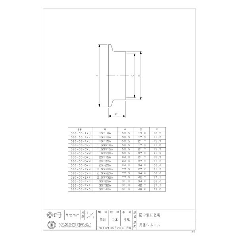 カクダイ 2224721 異径へルール/2SX20A #690-03-DXM 1個（ご注文単位1個）【直送品】