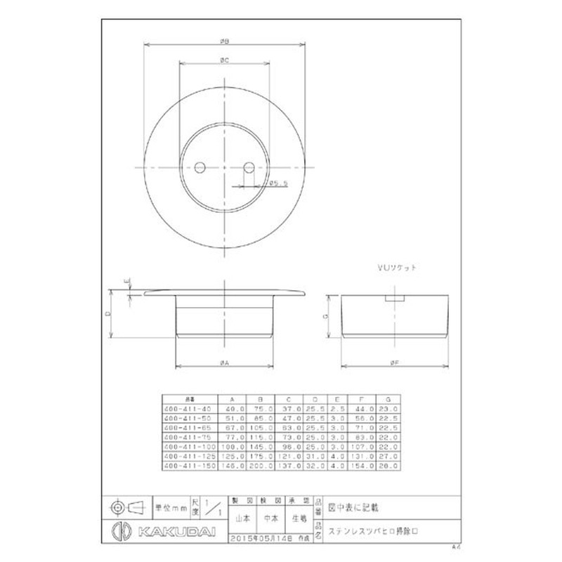カクダイ 2221173 カクダイ 400-411-75 #400-411-75 1個(ご注文単位1個)【直送品】