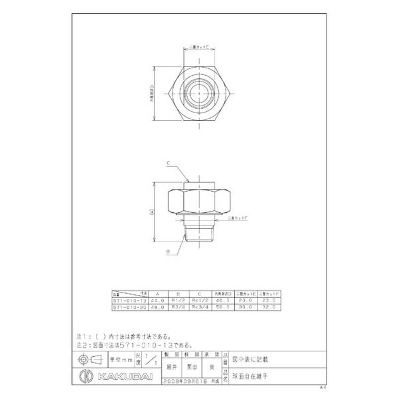 カクダイ 2222504 カクダイ 571-010-20 球面自在継手 #571-010-20 1個(ご注文単位1個)【直送品】