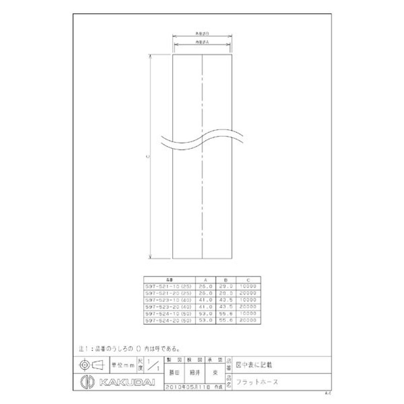 カクダイ 2222700 597-524-10 フラットホース 50 #597-524-10 1個（ご注文単位1個）【直送品】