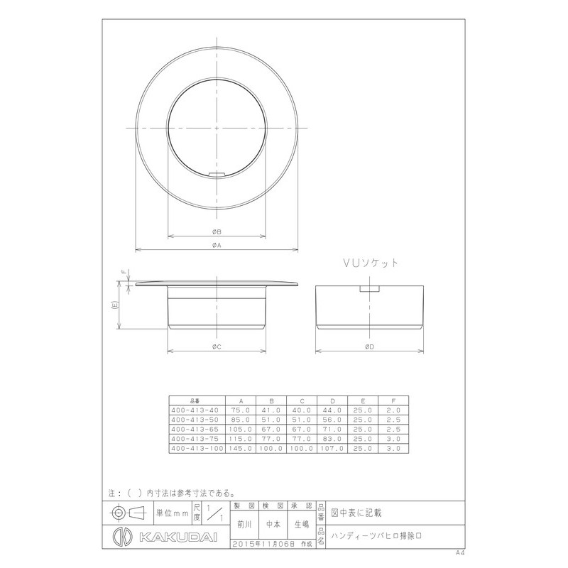 カクダイ 2231709 400-413-100 ハンディーツバヒロ掃除口 #400-413-100 1個（ご注文単位1個）【直送品】