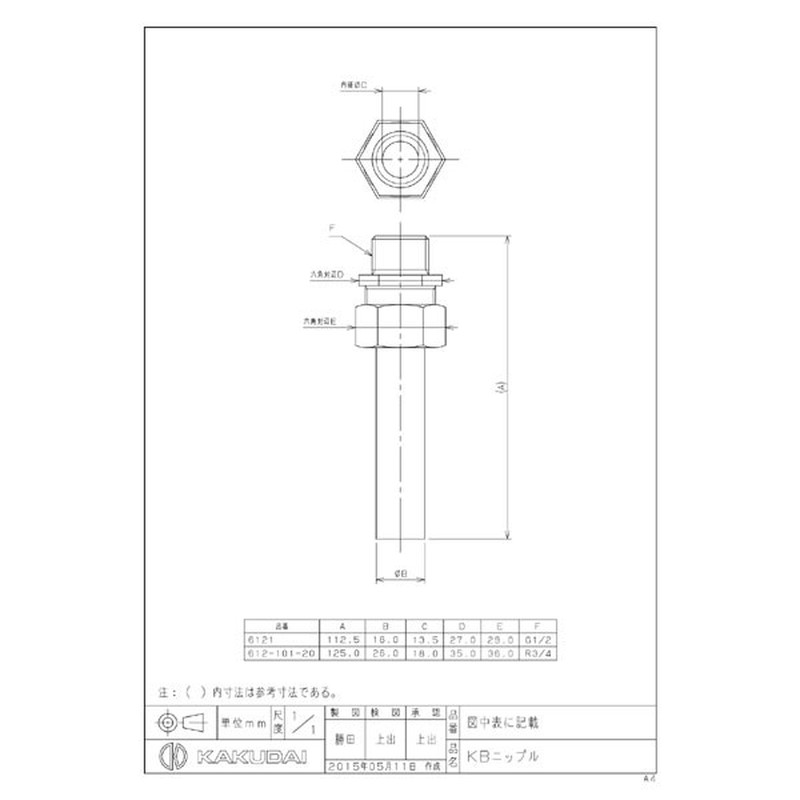 カクダイ 2229470 カクダイ 612-101-20 KBニップル #612-101-20 1個(ご注文単位1個)【直送品】
