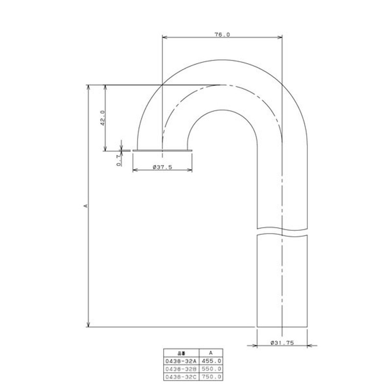 カクダイ 2221026 ステッキ管/76×550 #0438-32B 1個（ご注文単位1個）【直送品】