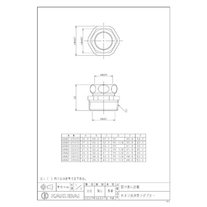 カクダイ 2221812 4682-32×30 外ネジ洗浄管アダプタ #4682-32X30 1個（ご注文単位1個）【直送品】