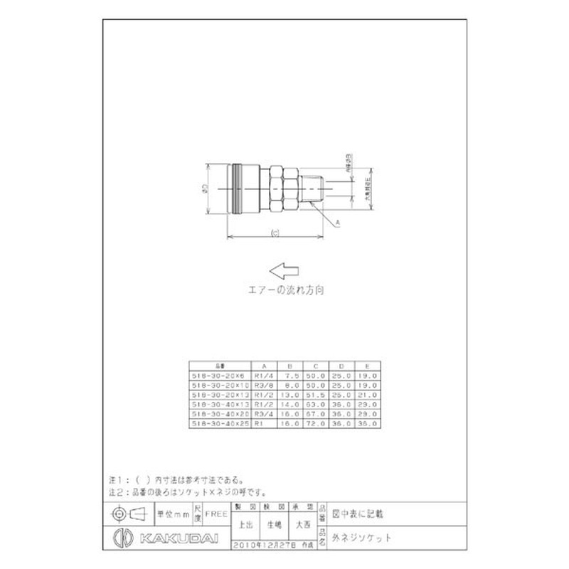 カクダイ 2222232 518-30-20×13 外ネジソケット #518-30-20X13 1個（ご注文単位1個）【直送品】