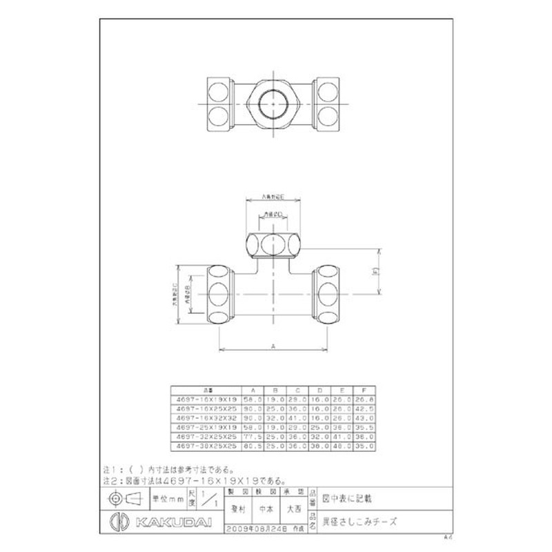 カクダイ 2221882 さしこみチーズ #4697-32X25X25 1個（ご注文単位1個）【直送品】