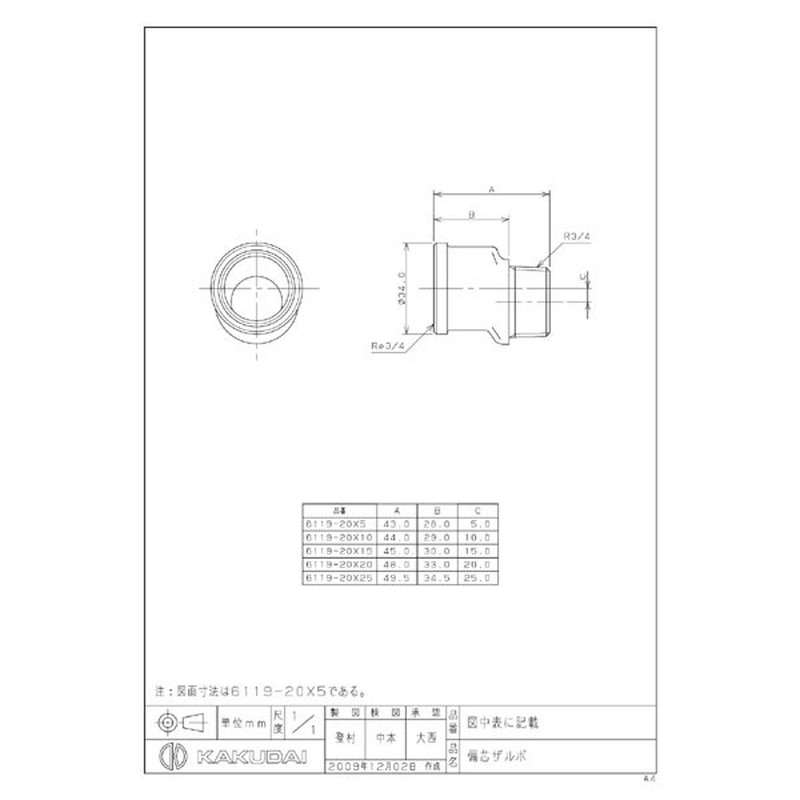 カクダイ 2222981 カクダイ 6119-20×10 偏芯ザルボ #6119-20X10 1個(ご注文単位1個)【直送品】