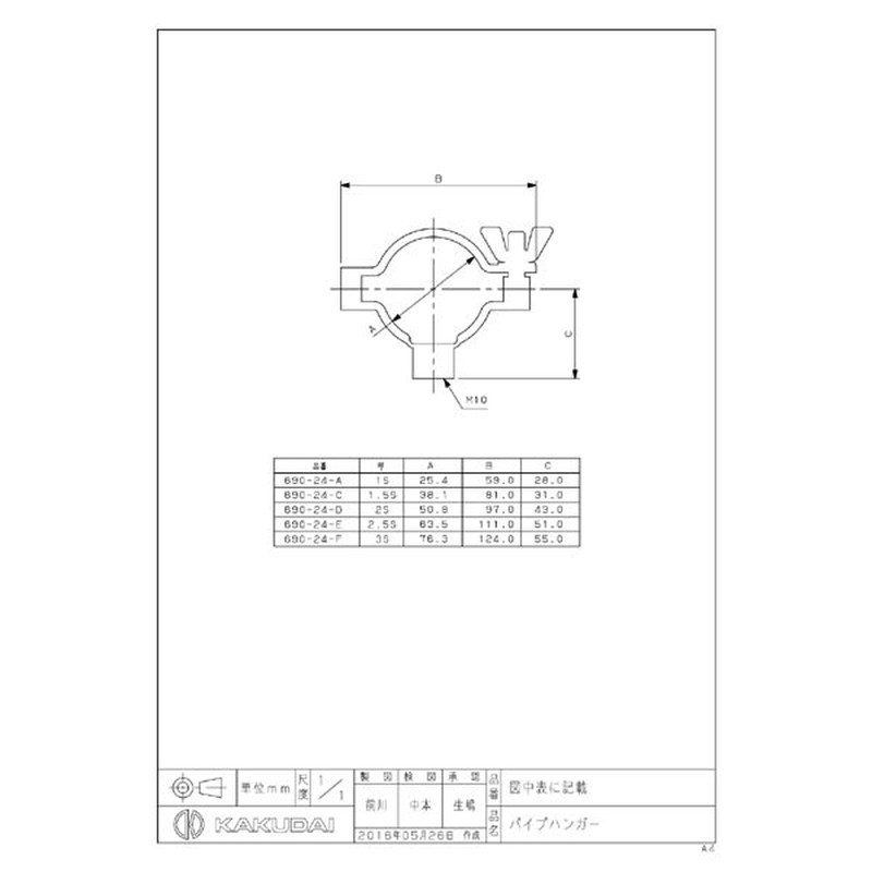 カクダイ 2224837 パイプハンガー/2S #690-24-D 1個(ご注文単位1個)【直送品】