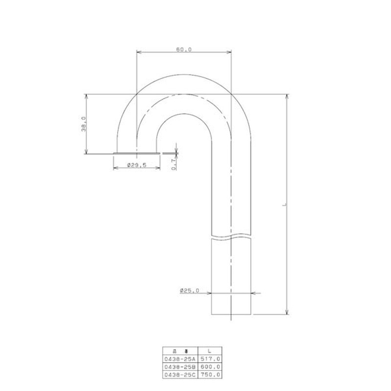 カクダイ 2221024 ステッキ管/60×750 #0438-25C 1個(ご注文単位1個)【直送品】