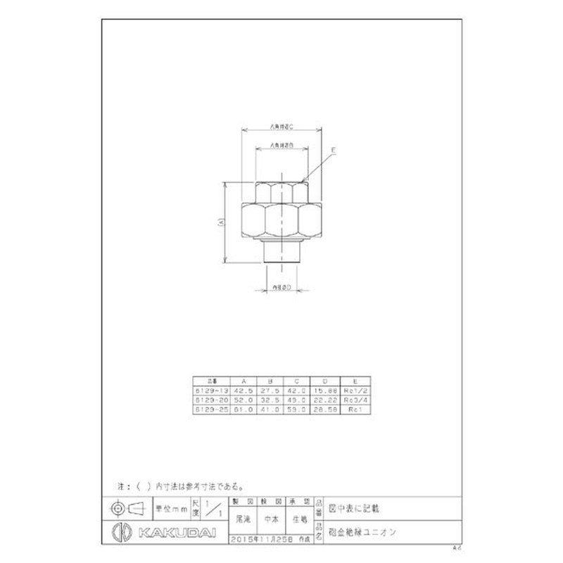 カクダイ 2223067 カクダイ 6129-13 砲金絶縁ユニオン #6129-13 1個（ご注文単位1個）【直送品】