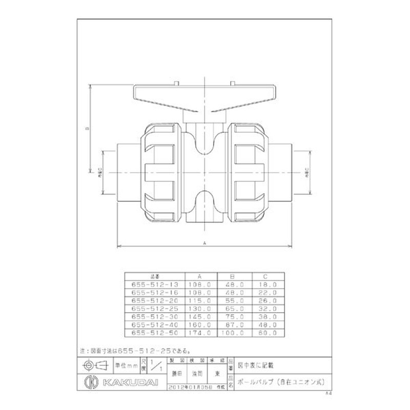 カクダイ 2227403 ボールバルブ 自在ユニオン式 #655-512-25 1個(ご注文単位1個)【直送品】