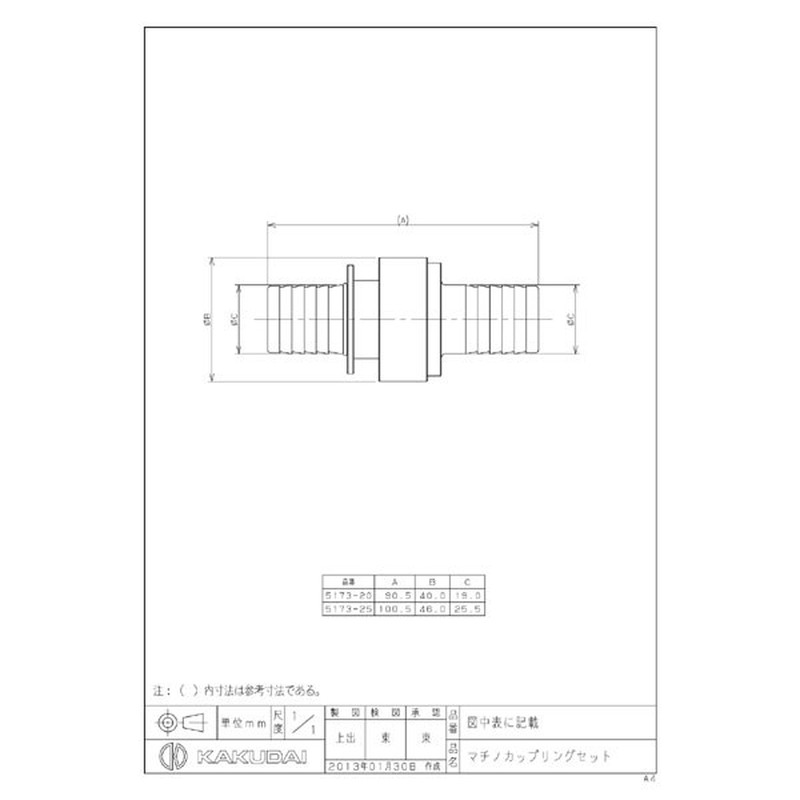 カクダイ 2222173 カクダイ 5173-20 カップリングマチノ #5173-20 1個（ご注文単位1個）【直送品】