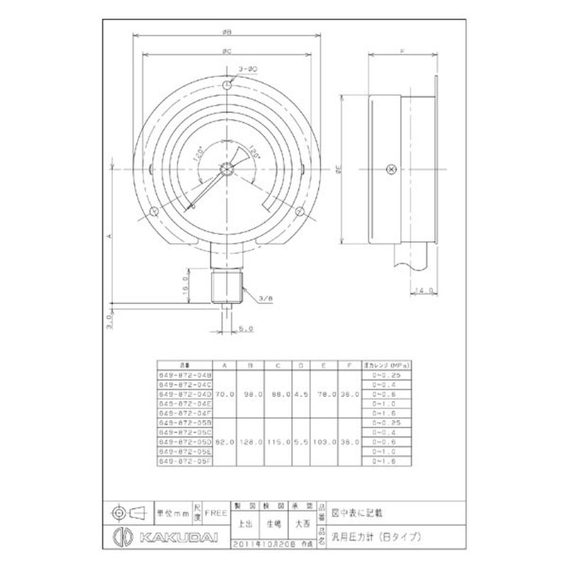 カクダイ 2227242 649-872-04D 汎用圧力計Bタイプ #649-872-04D 1個（ご注文単位1個）【直送品】