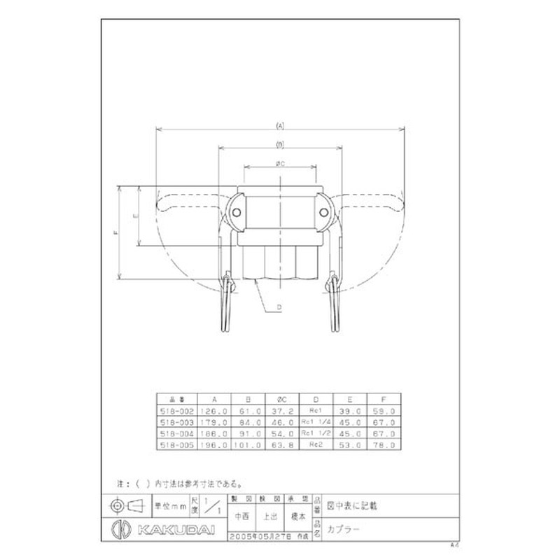 カクダイ 2222200 カクダイ 518-004 カプラー 40 #518-004 1個（ご注文単位1個）【直送品】