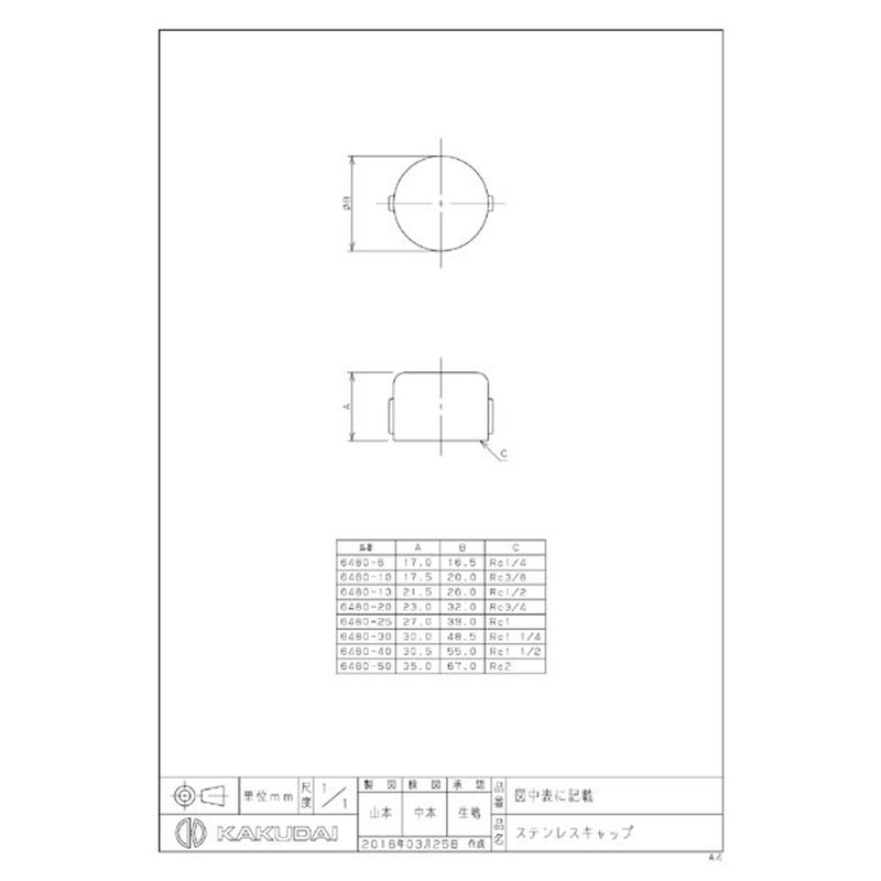 カクダイ 2223931 ステンレスキャップ #6480-50 1個（ご注文単位1個）【直送品】