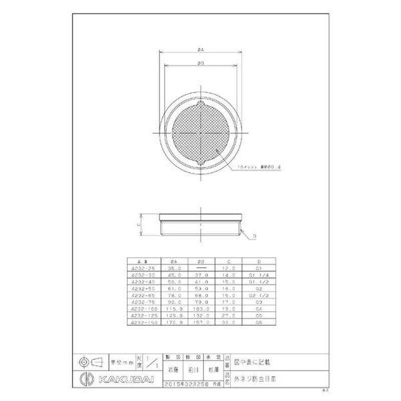カクダイ 2221376 カクダイ 4232-50 外ネジ防虫目皿 #4232-50 1個(ご注文単位1個)【直送品】