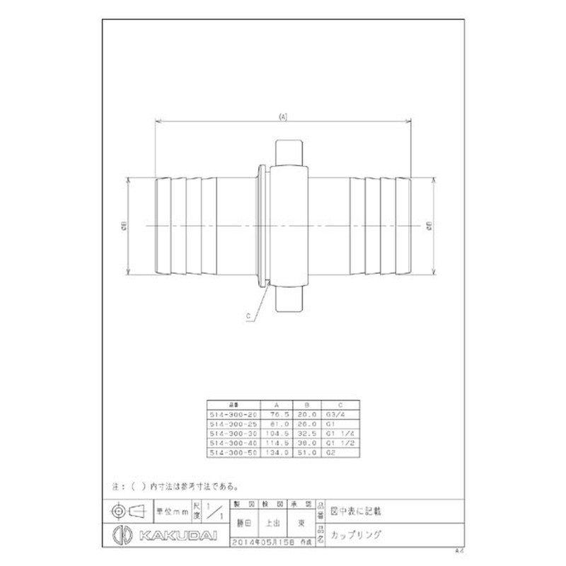 カクダイ 2229429 514-300-25 カップリング/26 #514-300-25 1個(ご注文単位1個)【直送品】
