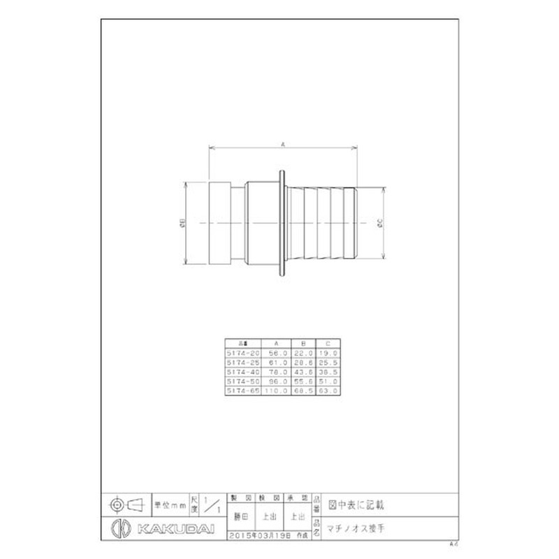 カクダイ 2222179 カクダイ 5174-40 マチノカップリングM #5174-40 1個（ご注文単位1個）【直送品】