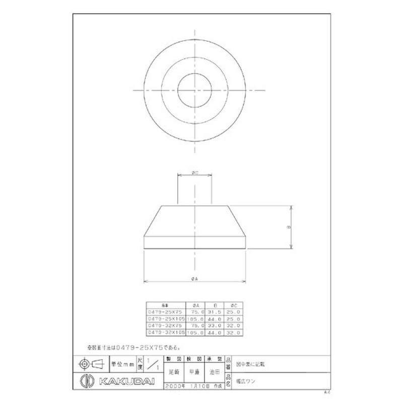 カクダイ 2221114 幅広ワン #0479-32X105 1個(ご注文単位1個)【直送品】